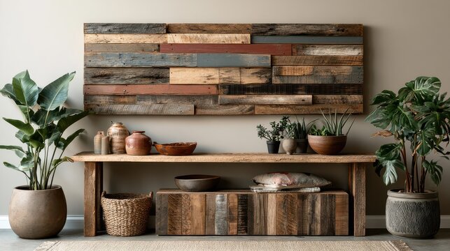 Large reclaimed barn wood piece displayed as rustic wall art, adding vintage charm and natural texture to interior decor.