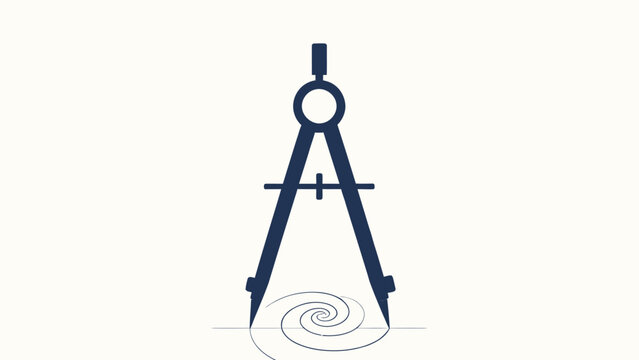 Minimal Flat Technical Illustration of a Drafting Drawing Compass Creating a Logarithmic Spiral on Soft Off-White Textured Paper Background