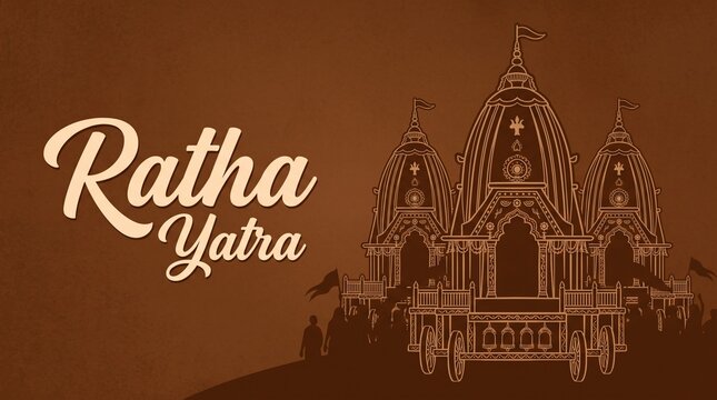 Ratha yatra festival A chariot with wooden deities of Jagannath, Baladeva and Subhadra. Holiday banner greeting card Vector illustration