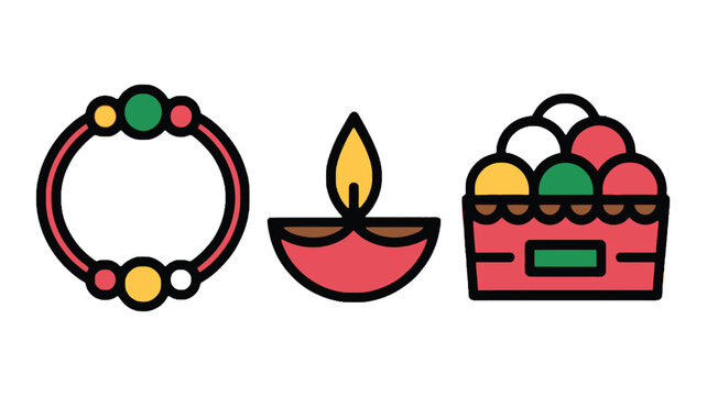 Rakhi diya lamp sweets tray iconography with white background, religious ceremon