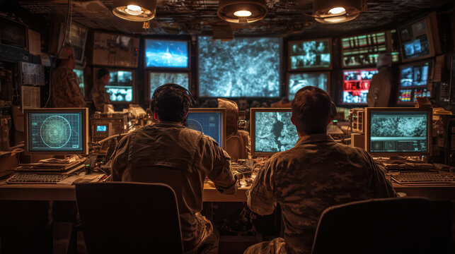 Military Command Center Analyzing Unidentified Aerial Objects at Night
