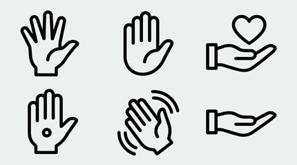 Fototapeta premium Minimalist vector icons of expressive hand gestures, symbolic of communication, help, offering, care, clarity, balance, modern design, interaction.