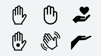 Obraz premium Minimalist vector icons of expressive hand gestures, symbolic of communication, help, offering, care, clarity, balance, modern design, interaction.