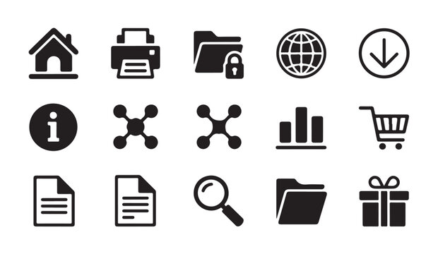 Set of modern flat vector icons for web and mobile design, representing common digital functions and elements.