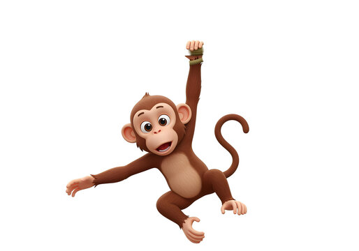 Cartoon Monkey Swinging on Jungle Vine