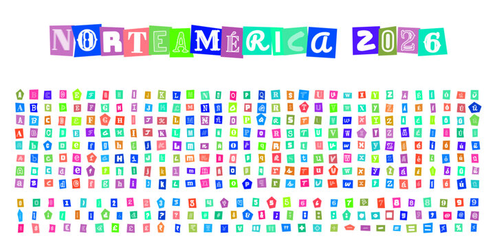 NORTEAMERICA 2026 letras estilo nota de rescate para diseno grafico creativo tipografia recortada de revistas para carteles y proyectos