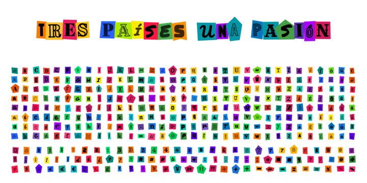 Tres paises una pasion letras estilo rescate para diseno grafico tipografia recortada de revistas para carteles creativos y collages