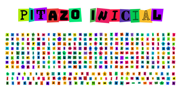 PITAZO INICIAL, letras y numeros estilo recorte de revista para diseno grafico, tipografia creativa tipo nota de rescate para carteles y proyectos digitales