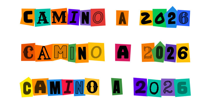 Camino a 2026 letras estilo collage para diseno grafico, concepto de metas futuras, planificacion anual, objetivos de negocios y motivacion