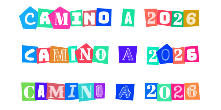 Camino a 2026, letras estilo collage de papel recortado, concepto de planificacion futura, metas anuales, diseno tipografico creativo para presentaciones y proyectos digitales