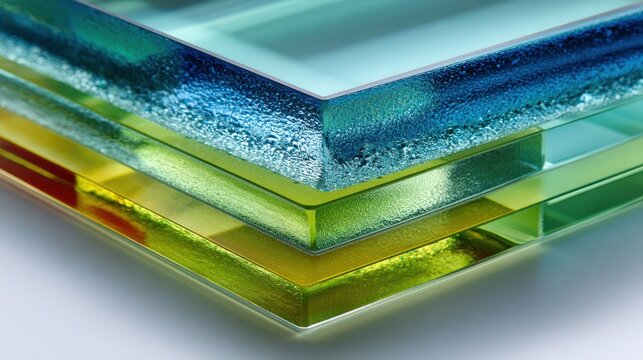Stacked Colored Glass Sheets Minimalist Hyperreal Composition