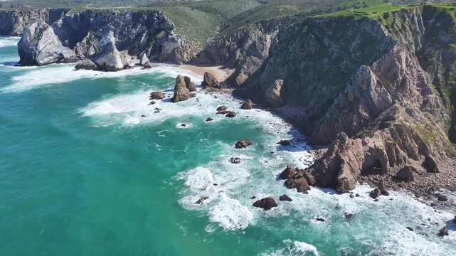 Cabo Da Roca Skyline At Sintra In District Of Lisbon Portugal. Beach Skyline. Nature Landscape. Summer Travel. Cabo Da Roca Skyline At Sintra In District Of Lisbon Portugal. Tropical Scenery.