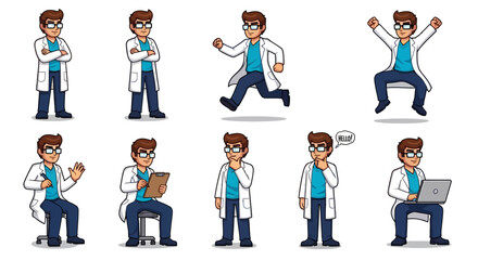 Fototapeta premium Collection of Scientist Poses and Actions.