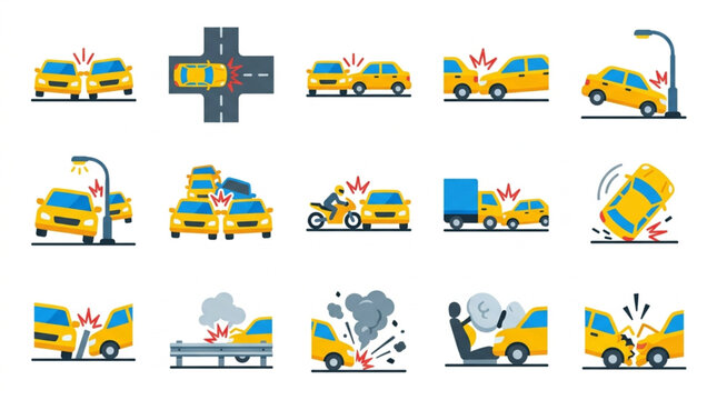 Car Accident Icons Collection.