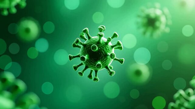 Green spiked virus particles floating