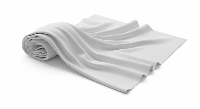 White folded fabric textile material isolated on white background.
