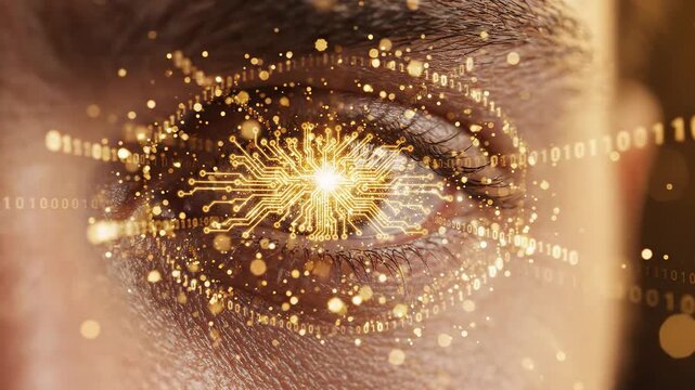 Human eye with digital circuit overlay perfect for IT presentations and tech marketing