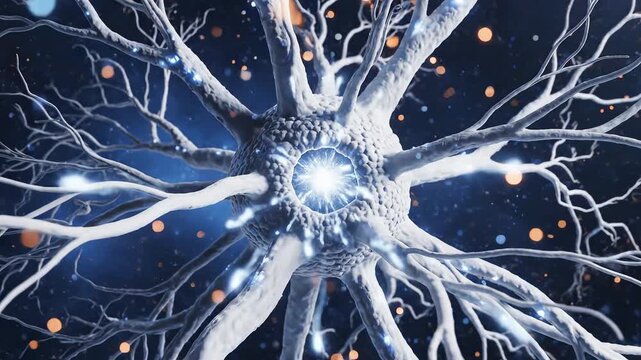 Neuron cell structure with dendrites emphasizing futuristic concepts and connectivity