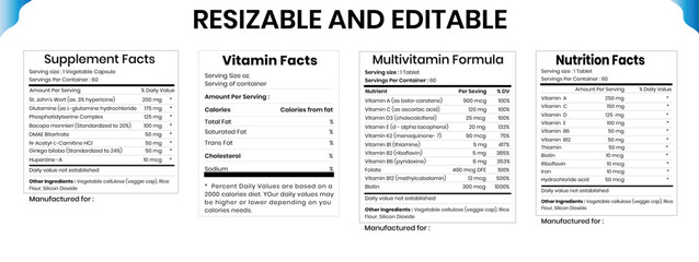 Fototapeta premium Nutrition facts label. Vector templates. US FDA Standard. Food packaging