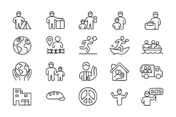 Fototapeta premium Nonprofit Relief Symbol Collection With Family, Camp, Boat, And SOS Icons