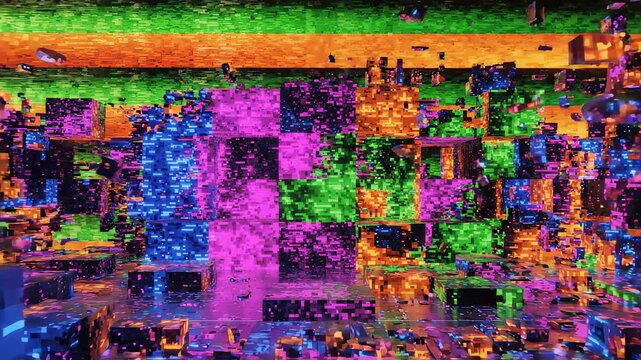 Vibrant pixel art colorful blocks ideal for creative backgrounds and modern web design