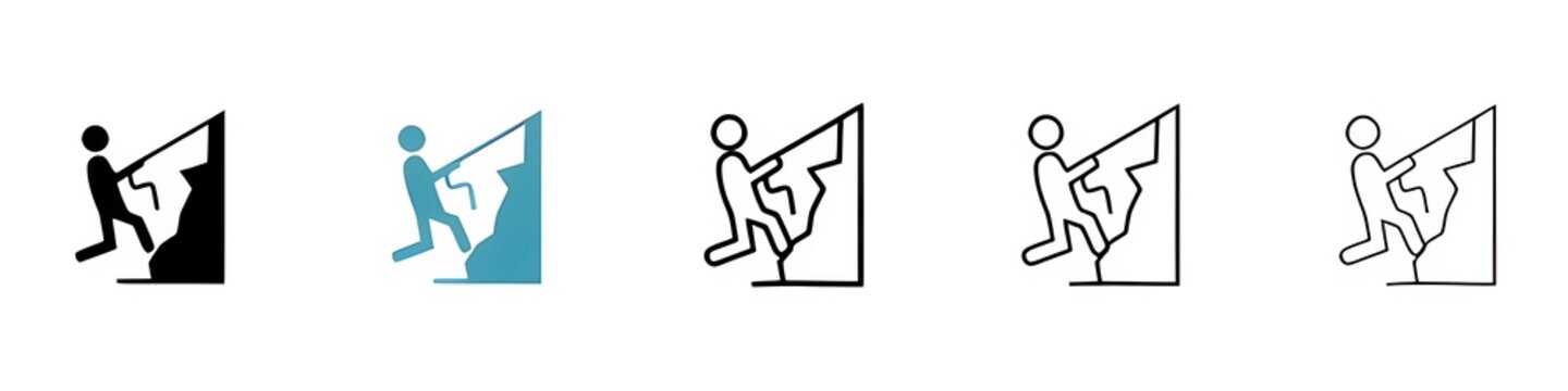 Rappelling vector thin line icon set. rock climber climbing vector symbol for web ui designs. Thin line customizable illustration. Contour symbol. Vector isolated outline drawing. Editable stroke