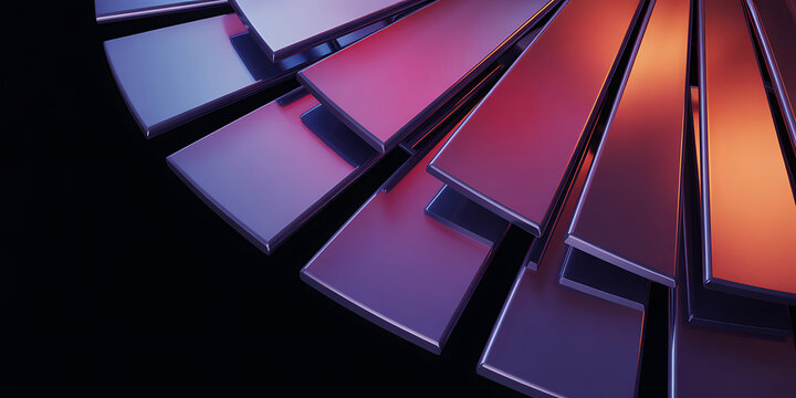 Vibrant 3d rectangular shapes in shades of pink, purple, and orange on a black background