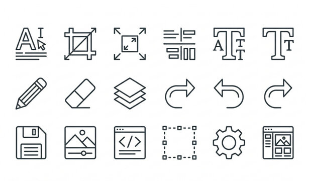 Editor outline vector icon set for web design and content editing interface