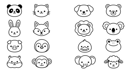 Obraz premium Collection of Cute Cartoon Animal Faces Hand Drawn Style.