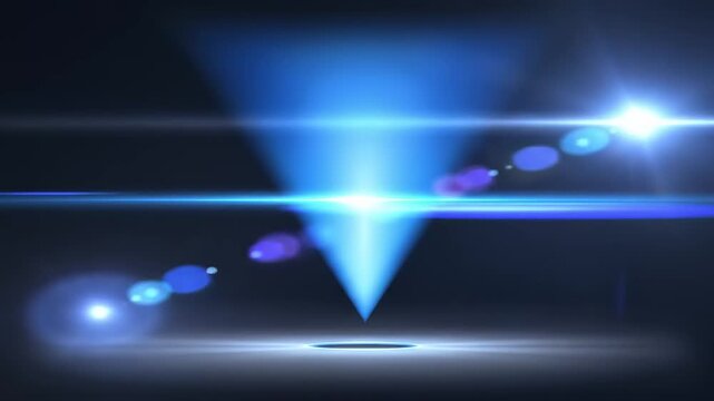 Bright blue light projection on dark background futuristic concept