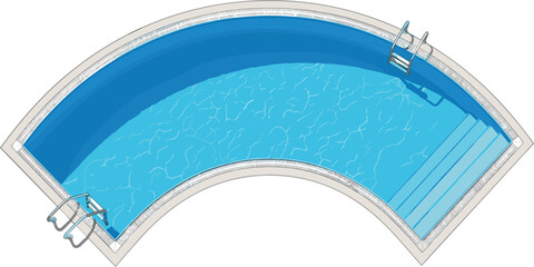 Curved swimming pool with steps and ladders seen from above on transparent background. © Emongrapic