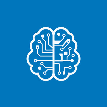 Digital brain with circuit pattern logo for technology and AI concepts