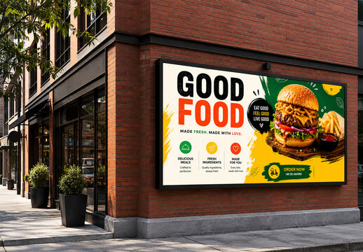 Modern Outdoor Restaurant Billboard Mockup for Burger and Food Promotion
