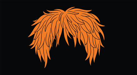 Vibrant orange shaggy wig with a wild hairstyle stands out prominently against a solid black background for effect. © Juell