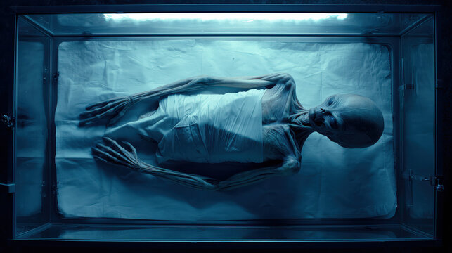 Alien Body on Examination Table During Autopsy for Investigation