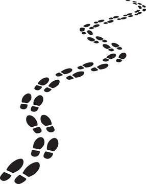 a winding path of footsteps, shoe prints creating a sense of direction and movement silhouette vector