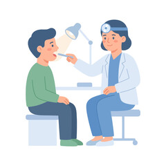Obraz premium Female dental hygienist examining teeth of an adult patient sitting on a dental chair flat vector