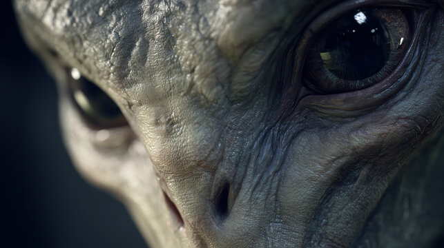 Humanoid Alien Face Close up Showing Non Human Features