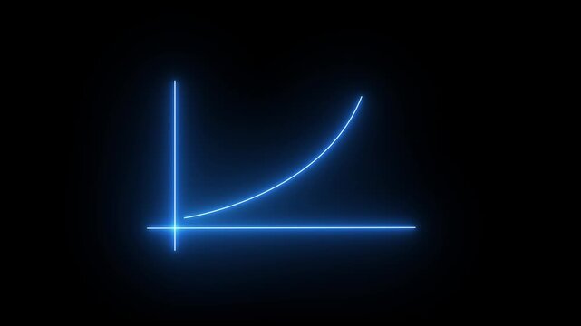 Neon blue exponential growth chart animation on black background, for financial data, visualization graph