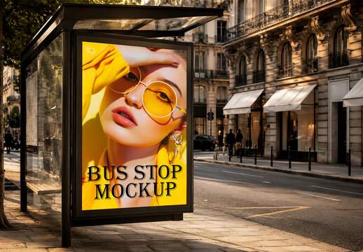 Stylish Bus Stop Billboard Mockup