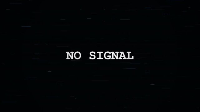 No Signal Text Animation on Analog Glitch Background with VHS Distortion and Static Noise 4k video