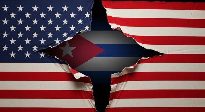 Symbolic representation of the political conflict or economic relationship between the United States and Cuba.