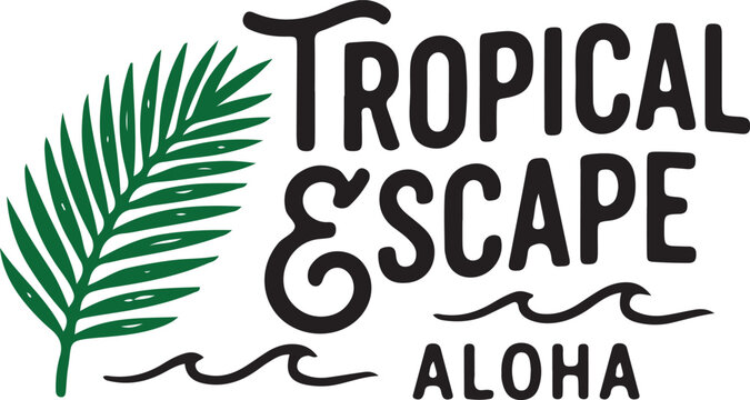 Tropical escape logo with palm leaf and aloha text