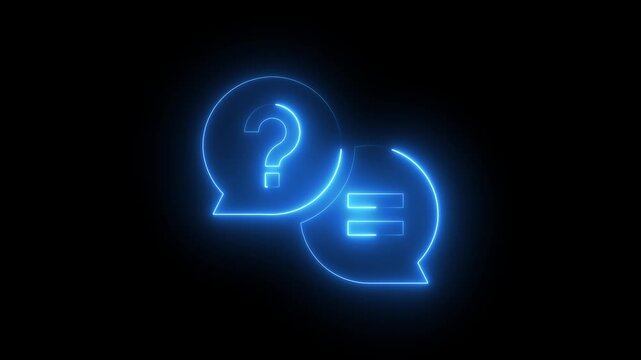 Neon glowing question mark and speech bubble digital communication and faq concept animation blue light
