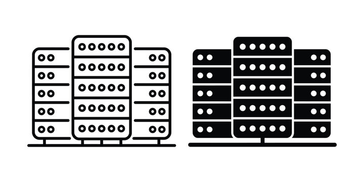 Server rack icons data center icon set line and glyph style