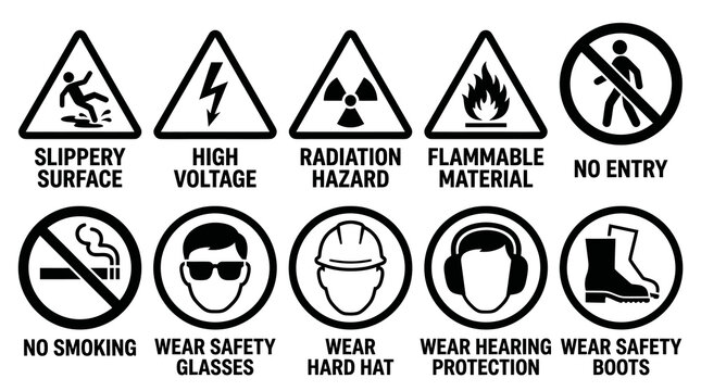 Mandatory Safety Gear and Hazard Prohibition Icon Set