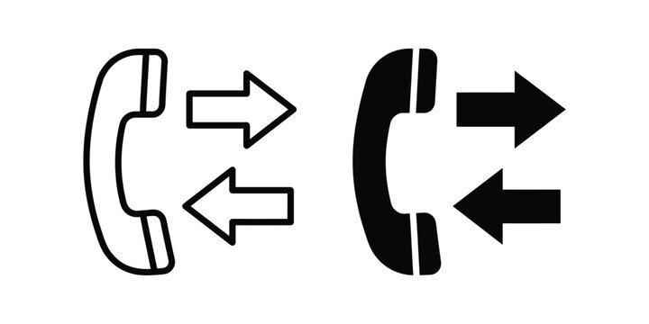 Phone call icon set with incoming and outgoing arrows