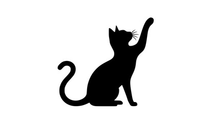 Elegant black cat silhouette vector with raised paw minimalist feline illustration © MdRabbi