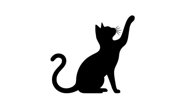 Elegant black cat silhouette vector with raised paw minimalist feline illustration