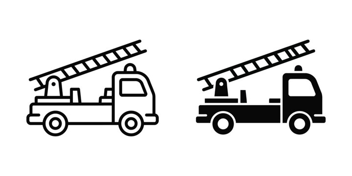Fire truck icon set line and glyph style
